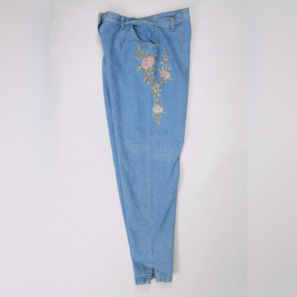 Together Vintage 90s Light Wash Embroidered Floral Tapered Jeans Women's 30x30 - Picture 7 of 12